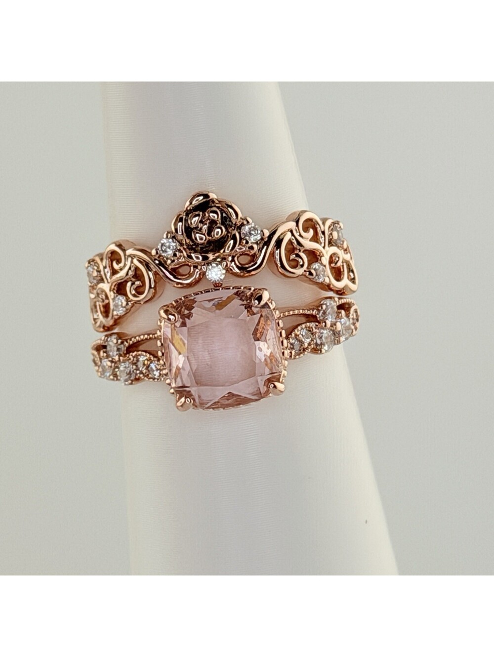 Bomb Party Sz 8 RARE UNICORN "Royal Blooms" Peach Morganite on Rose Gold RG91410